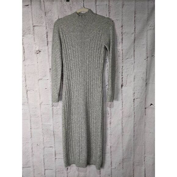 Tahari Woman's Heather Gray Cable Knit Maxi Sweater‎ Dress Mock Neck sz S Small - Picture 1 of 9